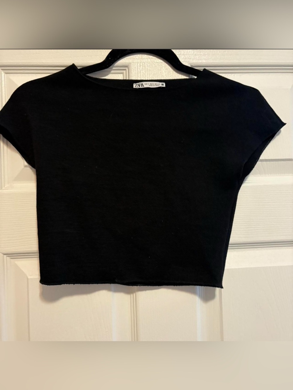 Zara Black Cropped Boat Neck Top